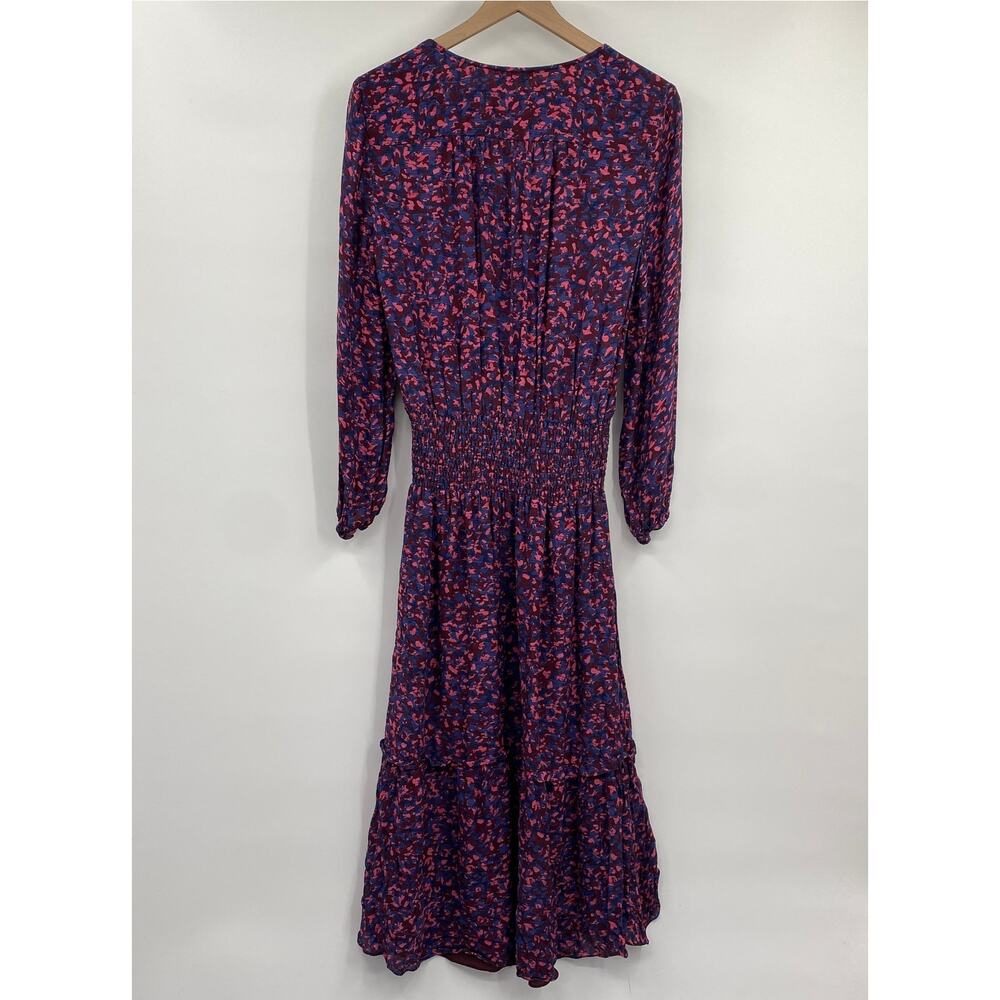 Parker Elizabeth Floral Long Sleeve Midi Dress Silk Blend Blouson Faux Wrap L - Picture 7 of 10
